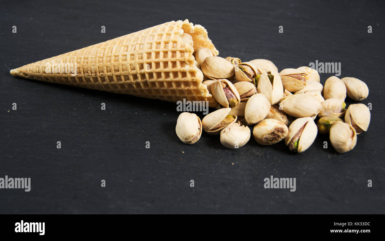 Ice-cream Wafer mit Pistazien Stockfoto