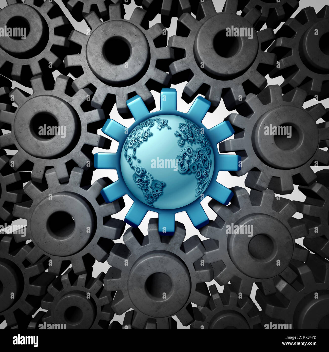 Global Business Center und der Industrie Globalisierung Konzept als zentralen Kern in eine Welt Netzwerk verbunden als 3D-Render. Stockfoto