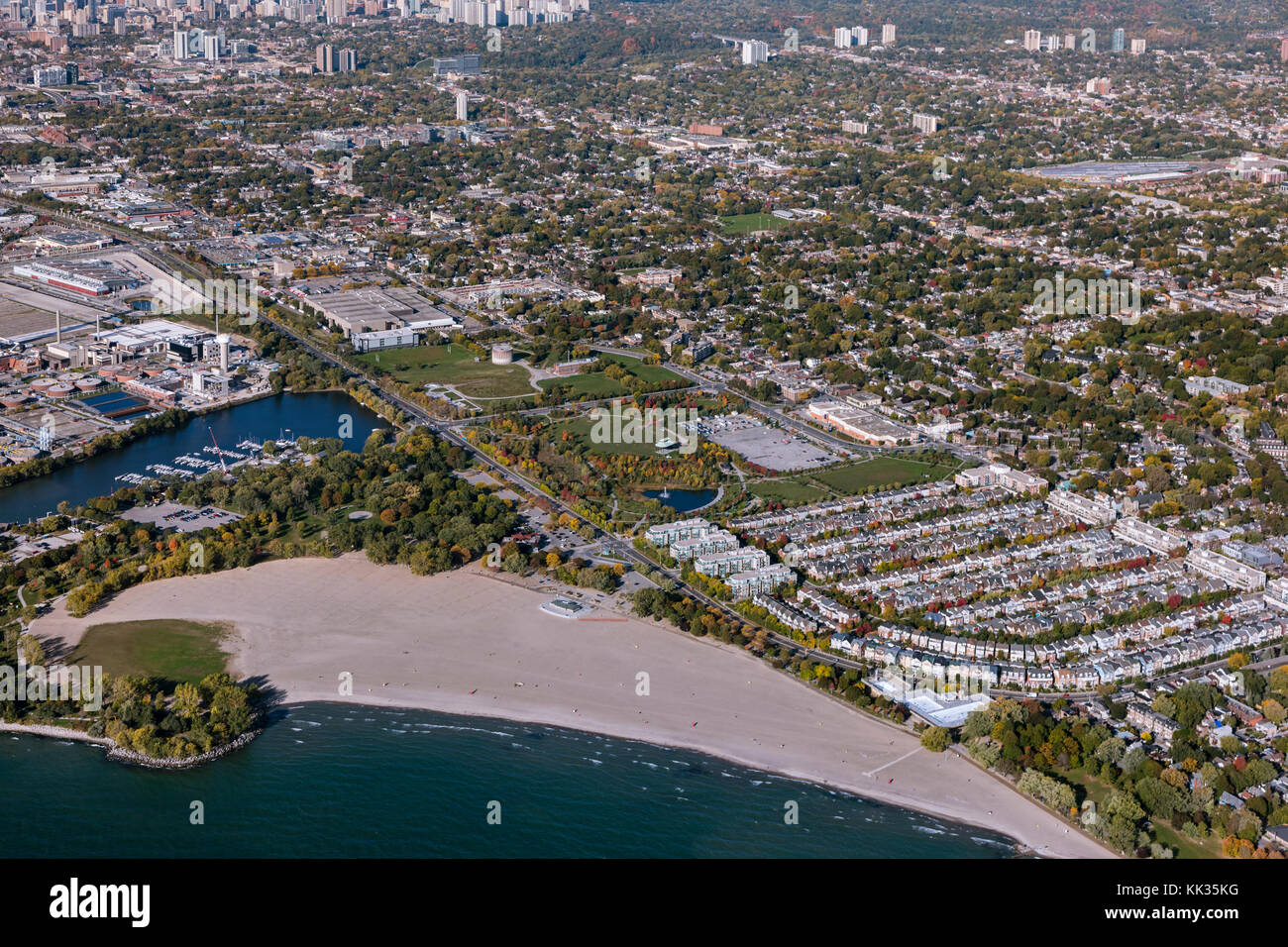 Eine Luftaufnahme von Woodbine Strand und Park. Stockfoto