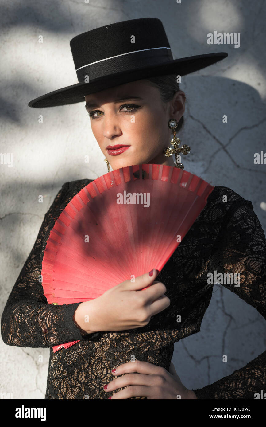 Spanisch Frau mit einem Ventilator. Stockfoto