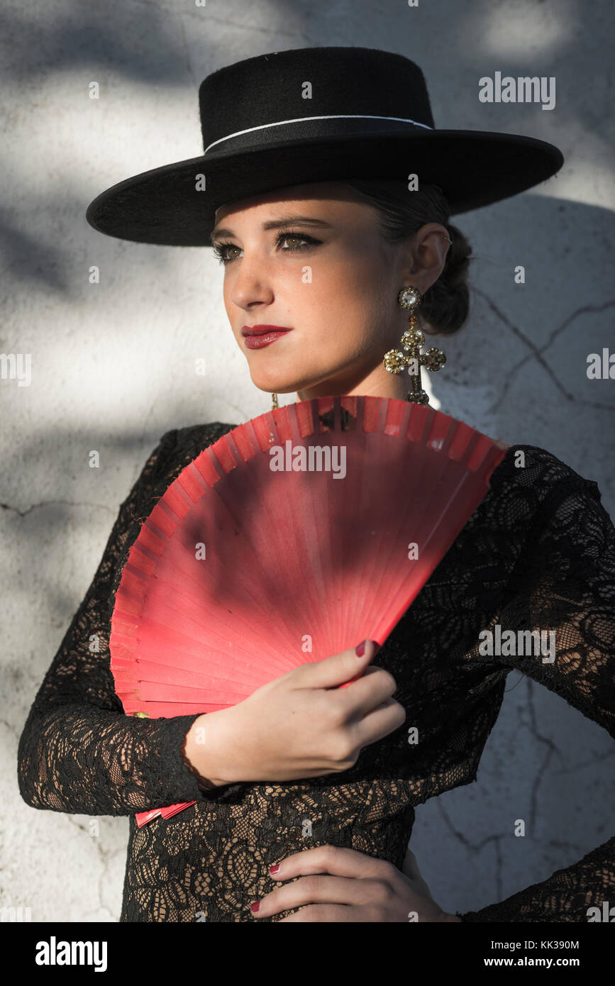 Spanisch Frau mit einem Ventilator. Stockfoto