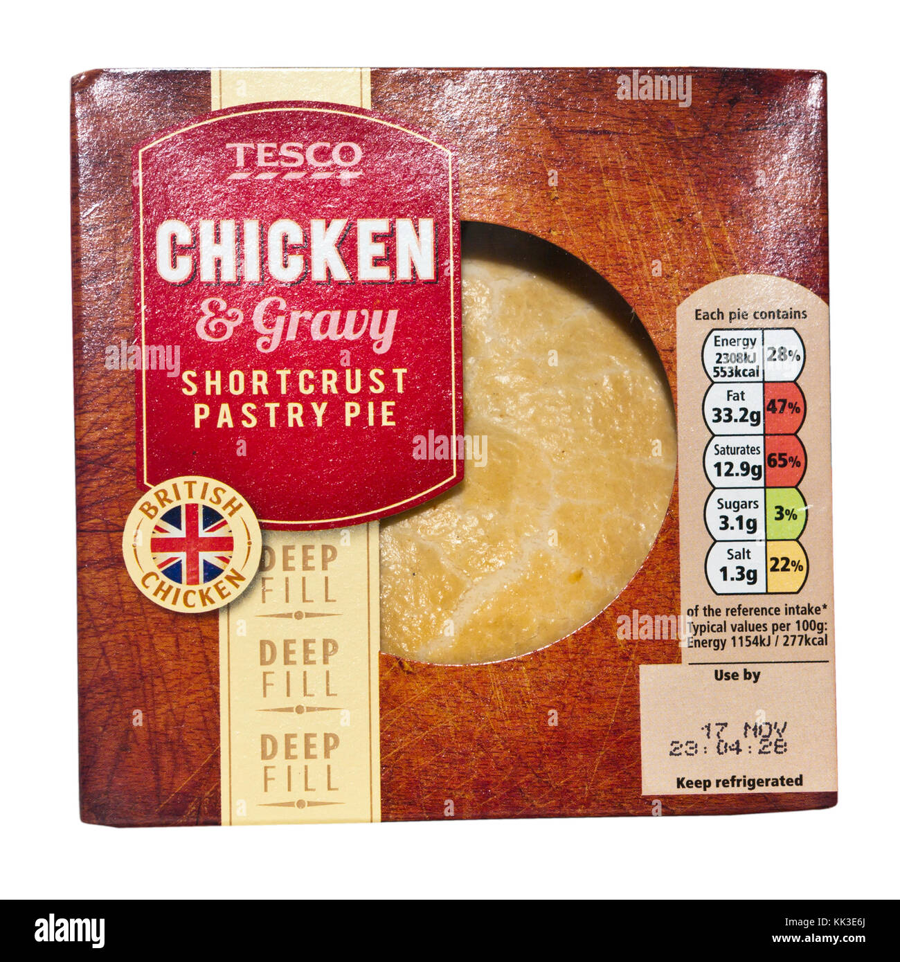 Tesco eigene Marke Huhn und Soße Mürbteig Gebäck Torte Stockfoto