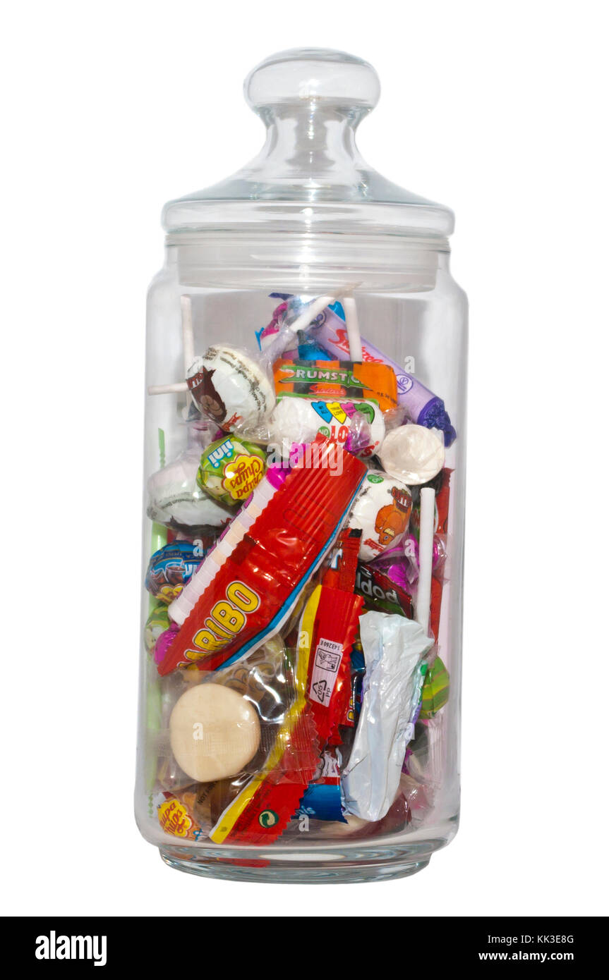 Glas Glas von der Kinder Süßigkeiten Süßwaren Stockfoto