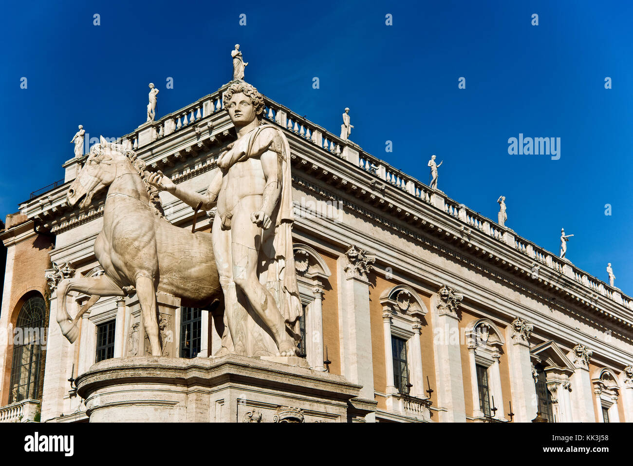 Marmorstatue Skulptur von Dioscurus Castor. Rathaushaus des Kapitols von Rom. Kapitolshügel, Campidoglio. Roma, Latium, Italien, Europa, EU Stockfoto