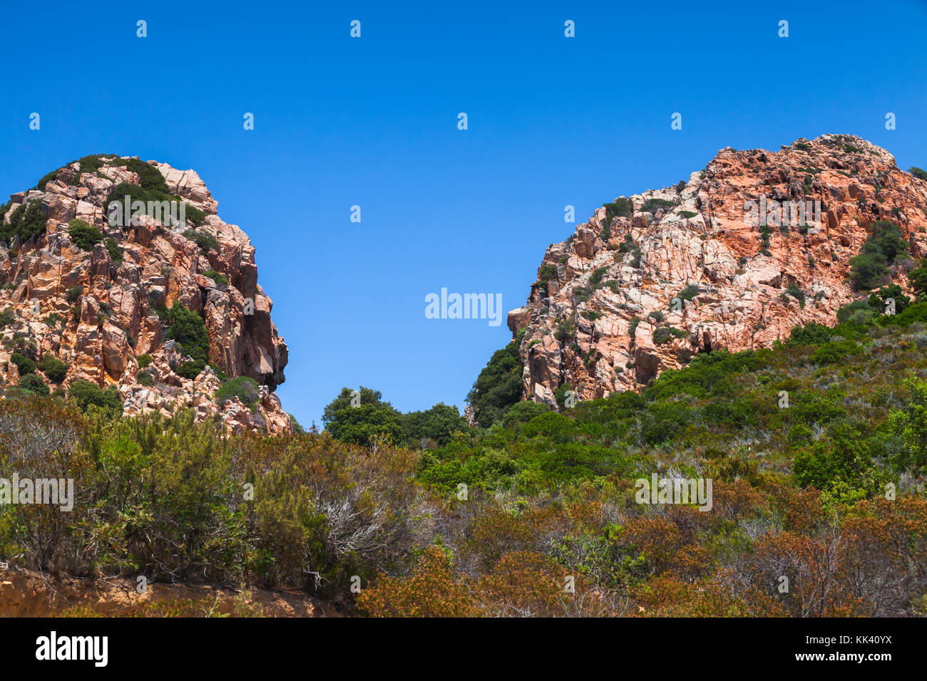 Corse-du-Sud wilde Natur. südlichen Region der Insel Korsika, Frankreich. Landschaft von Piana mit Rocky Mountains Stockfoto