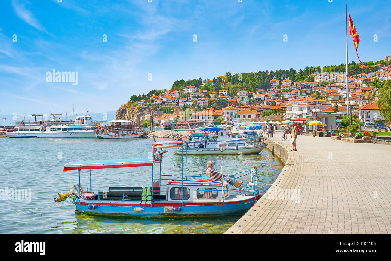 Ohrid See Promenade, Stadt Ohrid, Mazedonien Stockfoto