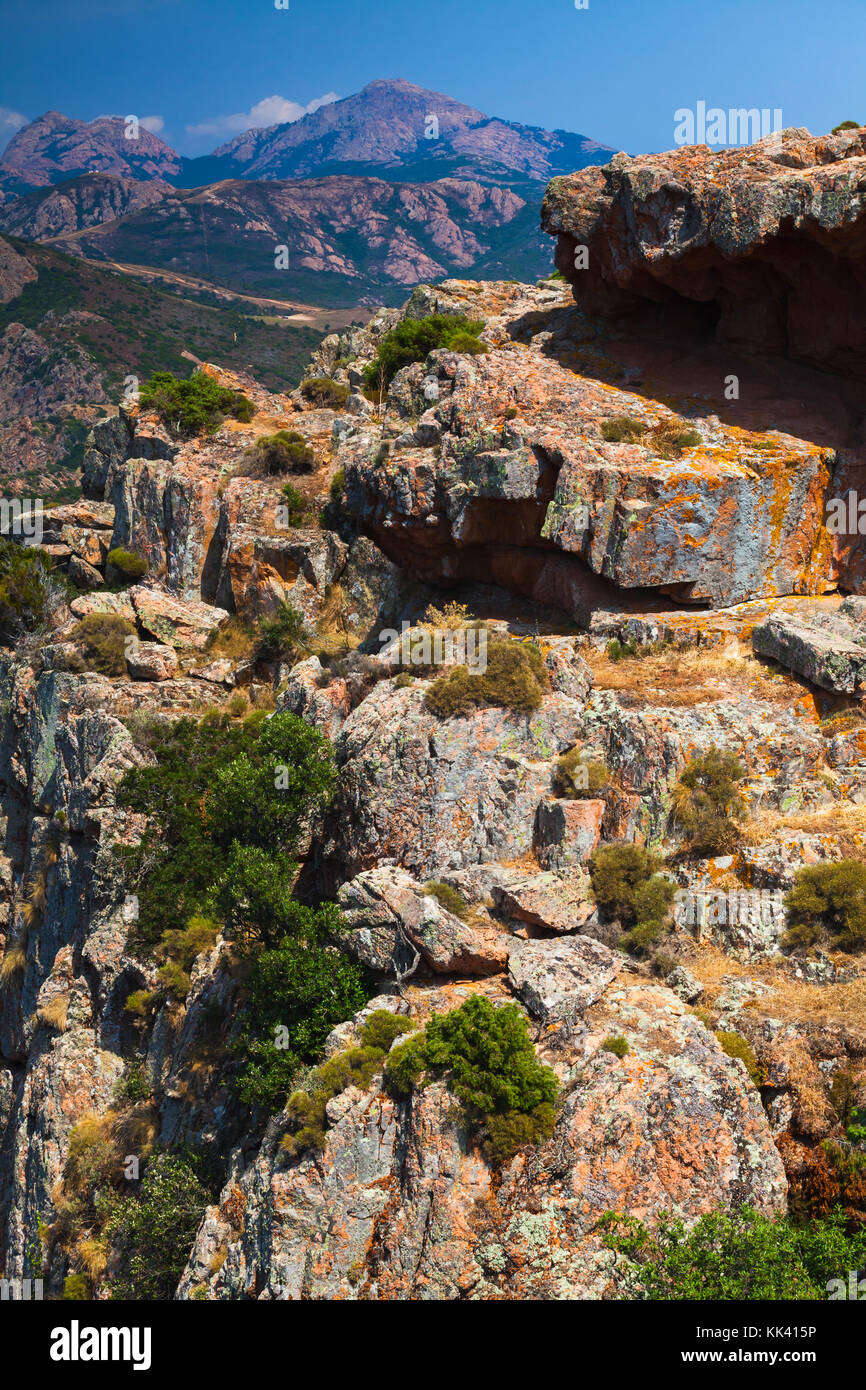 Corse-du-Sud vertikale Berglandschaft. südlichen Region der Insel Korsika, Frankreich. Piana region Stockfoto