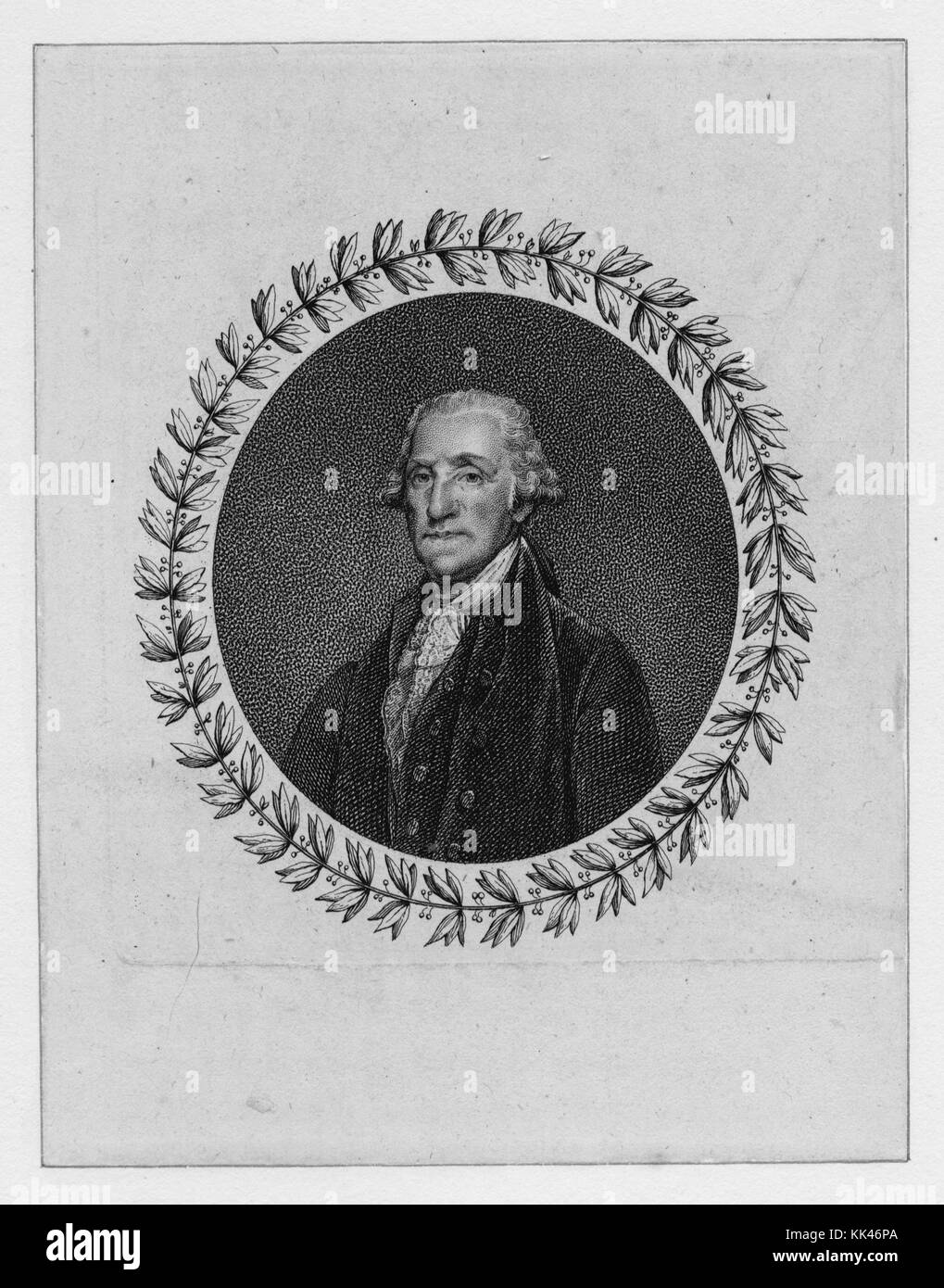 Eingraviert, ovale Porträt von George Washington, mit einem Kranz um die Grenze, 3388. Von der New York Public Library. Stockfoto