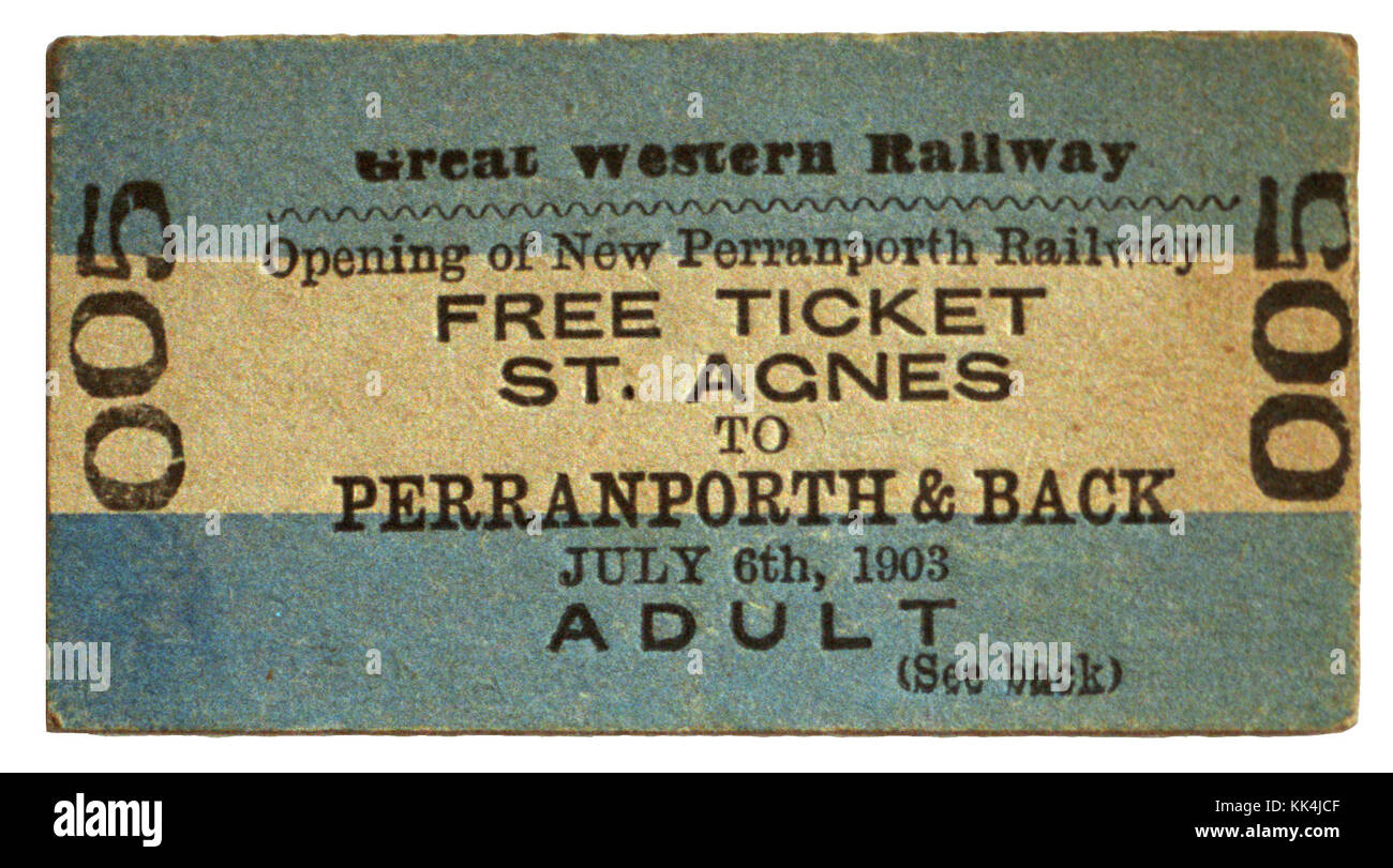 Great Western Railway Ticket für die Öffnung der Perranporth Linie Stockfoto