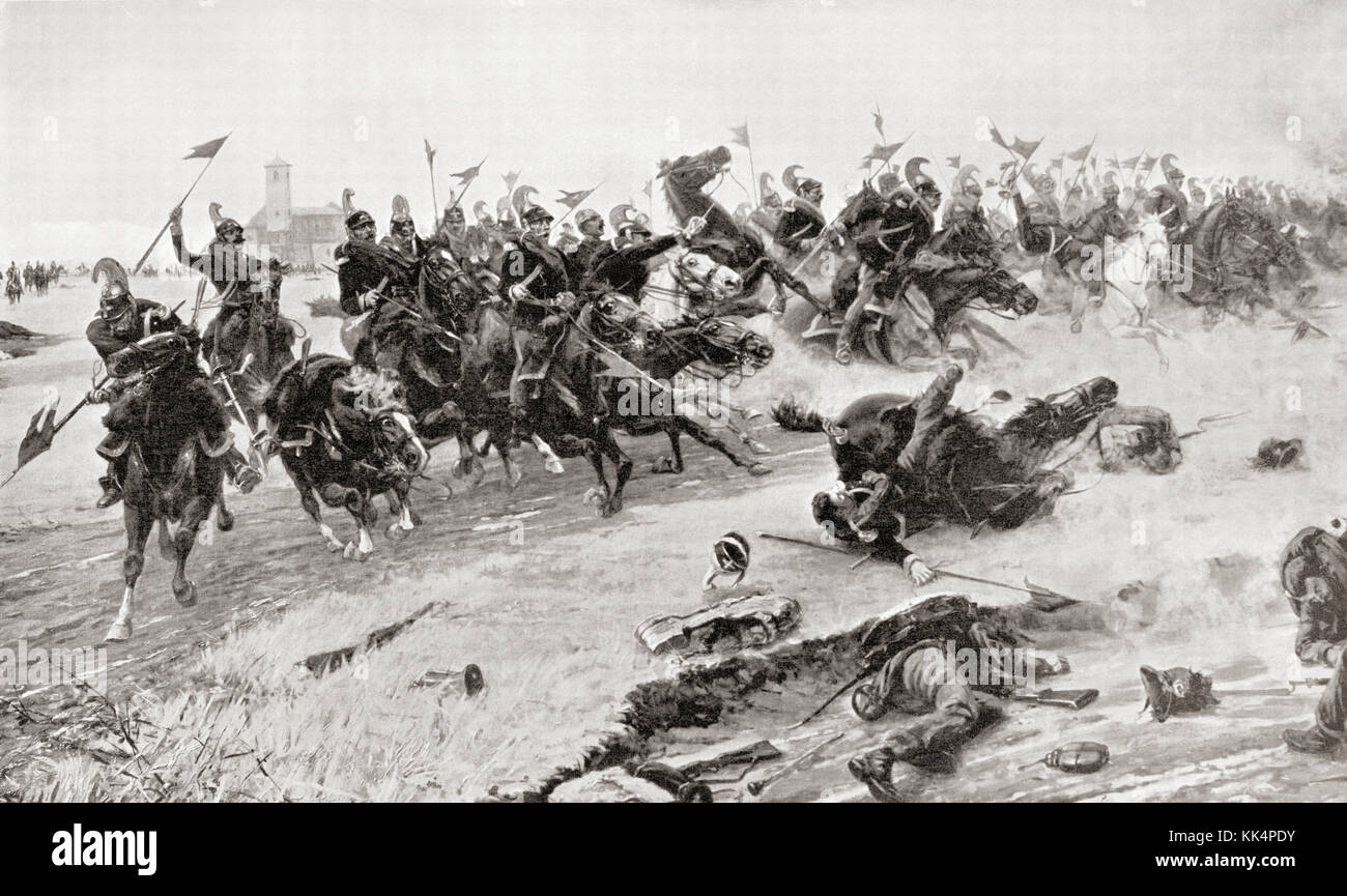 Der Kavallerie in der Schlacht bei Novara aka Schlacht von bicocca, 1849, kämpfte zwischen Österreich und dem Königreich Sardinien während der ersten italienischen Unabhängigkeitskrieg von Hutchinson Geschichte der Nationen, veröffentlicht 1915. Stockfoto