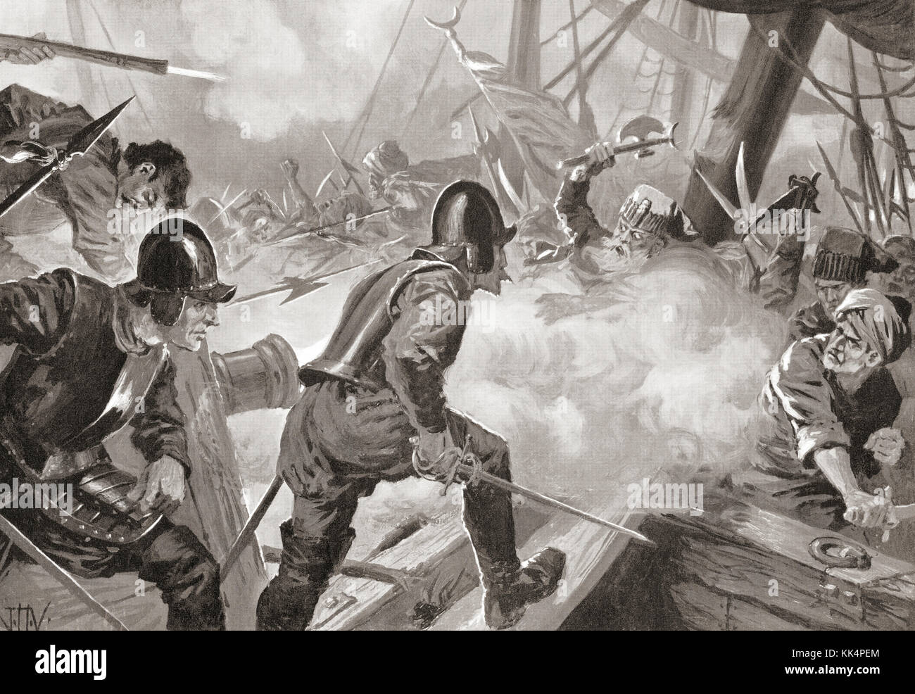 Die Schlacht von Lepanto, 1571 nach dem Gemälde von j.h. Valda, d. 1941. Von hutchinson Geschichte der Nationen, veröffentlicht 1915. Stockfoto