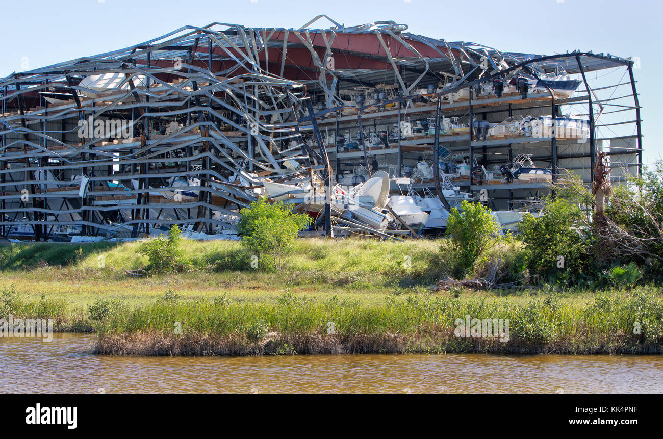 Hurrikan "Harvey" 2017 Sturmschäden, Cove Harbour Marina & Dry Stack, Rockport, TX Stockfoto