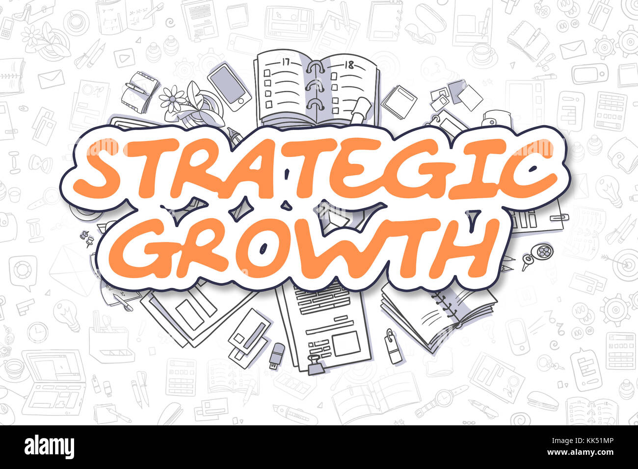 Strategisches Wachstum - Cartoon orange Wort. Stockfoto