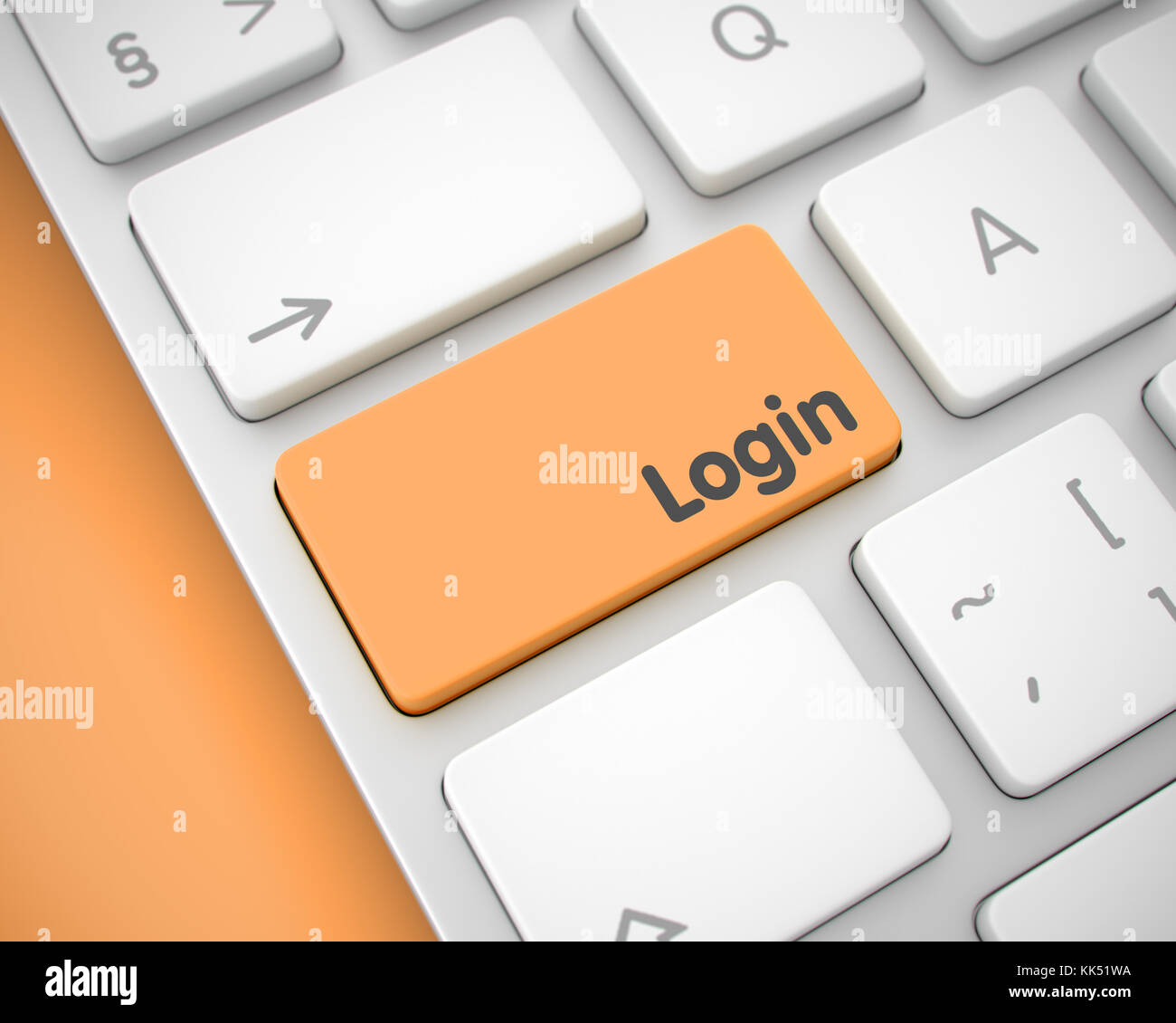 Login auf die orange Schaltfläche Tastatur. 3d. Stockfoto