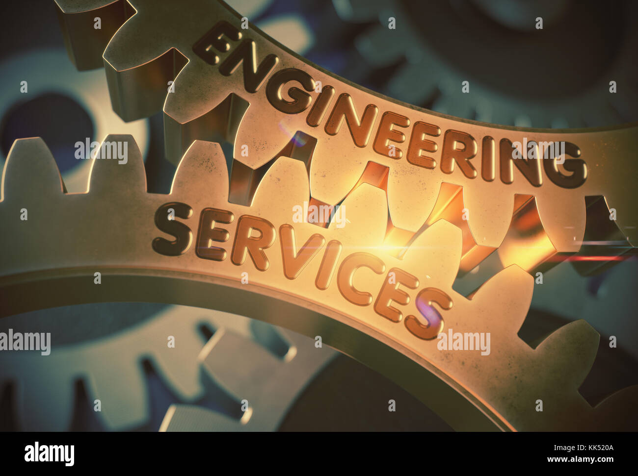 Engineering Services Konzept. golden Gänge. 3d. Stockfoto