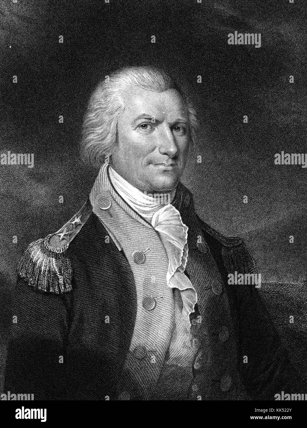 Ein Stich aus einem Porträt von Arthur St Clair, war er ein Schottland geboren Militäroffizier, stieg auf den Rang eines Generalmajors in der kontinentalen Armee, diente er als Präsident des Kontinentalkongresses und als erster Gouverneur des Northwest Territory, 1845. Aus der New York Public Library. Stockfoto