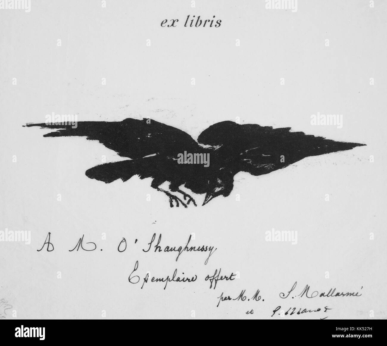 Eine Gravur der titelgebenden Vogel aus der Geschichte der Rabe von Edgar Allen Poe, die Abbildung von französischen Impressionisten Edouard Manet getan wurde, das Bild stammt aus einer illustrierten Adaption von Poe's bekannteste Arbeit in Frankreich, das Buch war kein kommerzieller Erfolg, 1871. Von der New York Public Library. Stockfoto