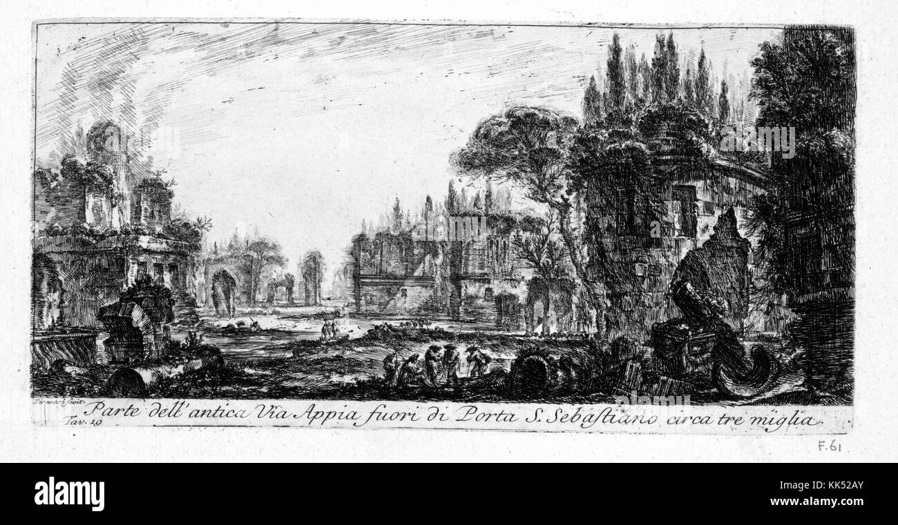 Teil der antiken Via Appia außerhalb der Porta S Sebastiano ca. 5 Meilen, Italien, 1749. Aus der New York Public Library. Stockfoto