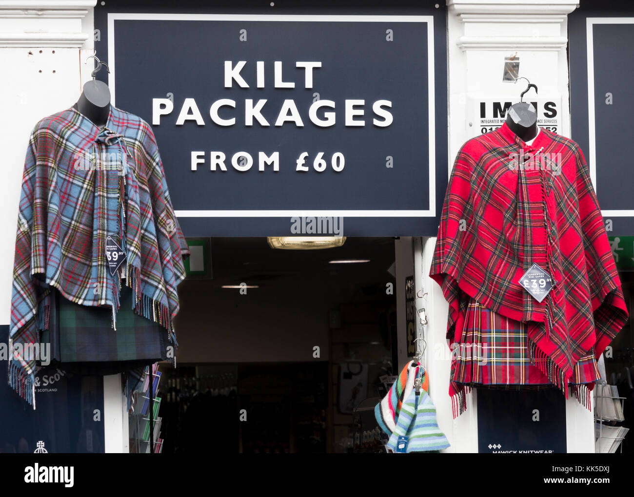 Kilt Shop auf der Royal Mile in Edinburgh, Schottland, Großbritannien. Stockfoto