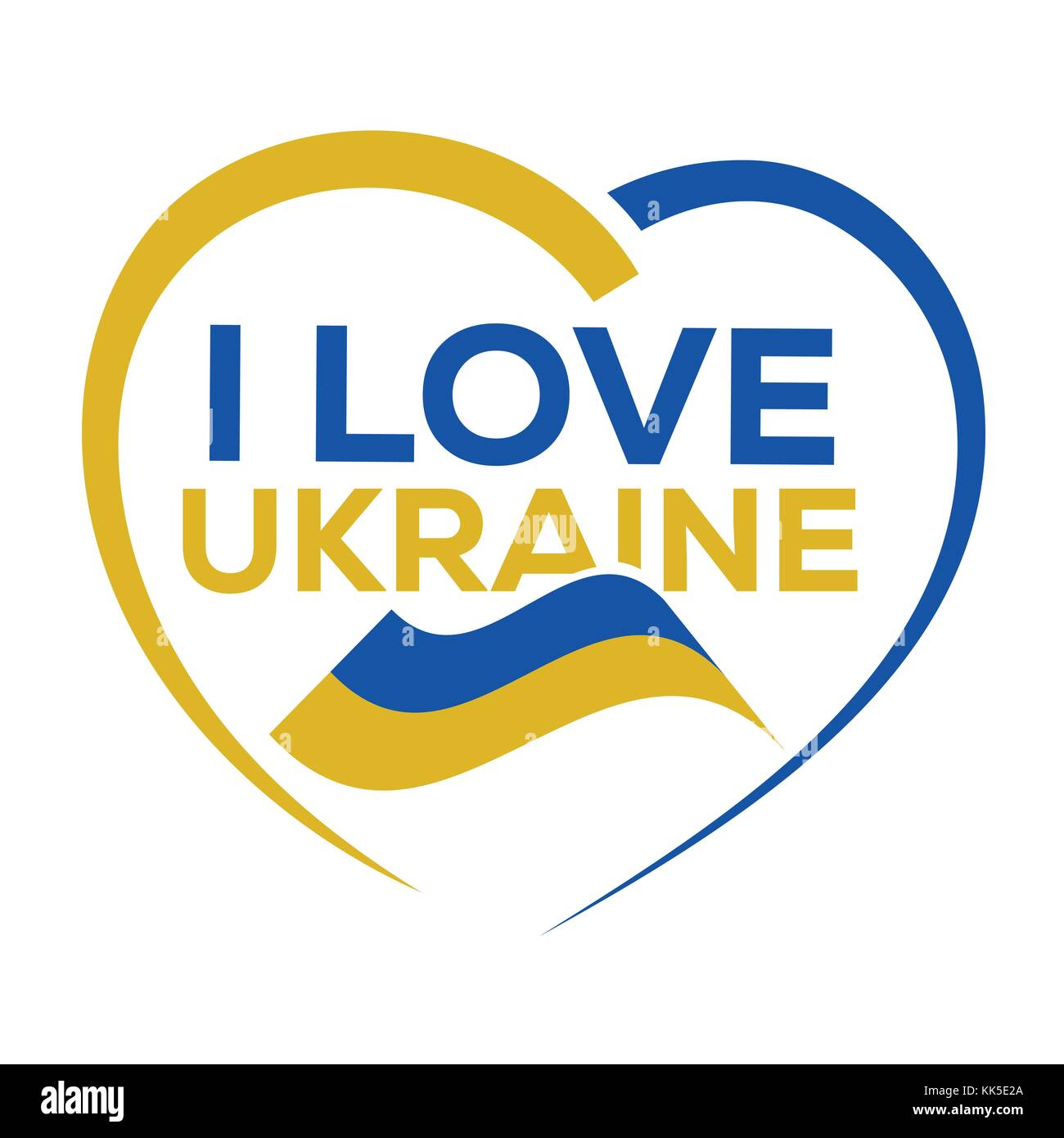 Ich liebe Ukraine mit Umrisse des Herzens und die ukrainische Flagge, Icon Design, auf weißem Hintergrund. Stock Vektor