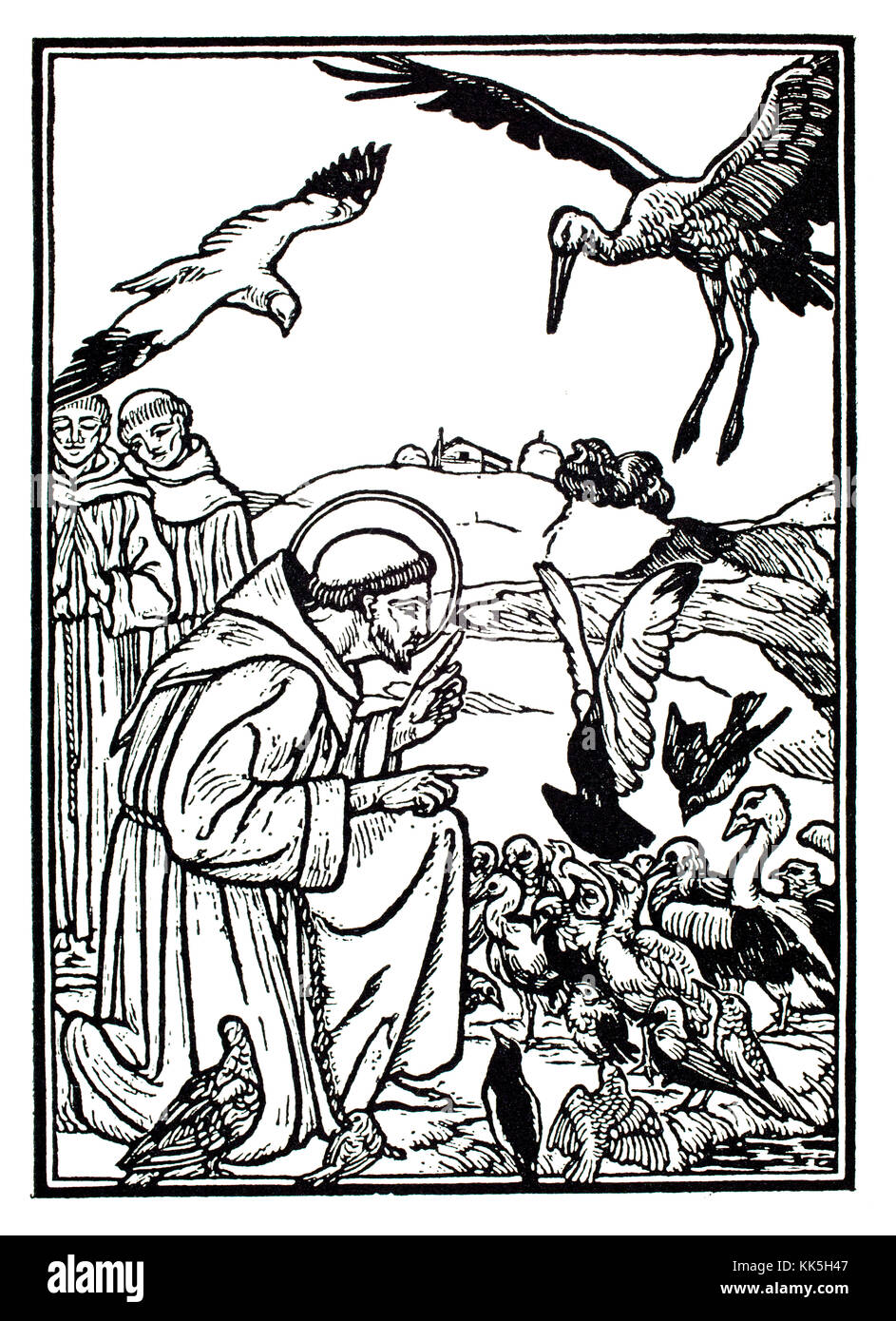 Der heilige Franz von Assisi 1920 Holzschnitt Abbildung des italienischen Künstlers Antonello Moroni Stockfoto