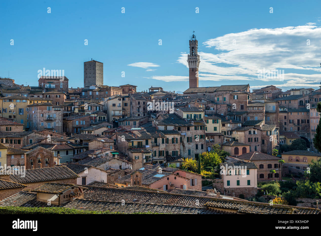 Glockenturm siena, Italien, Piazza del Campo, Panoramaaussicht Stockfoto