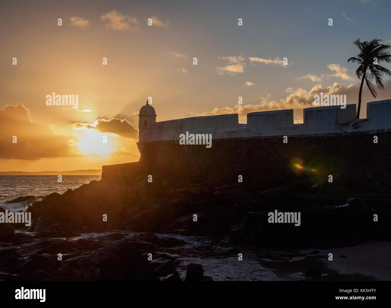 Santa Maria fort bei Sonnenuntergang, Salvador, Bundesstaat Bahia, Brasilien Stockfoto