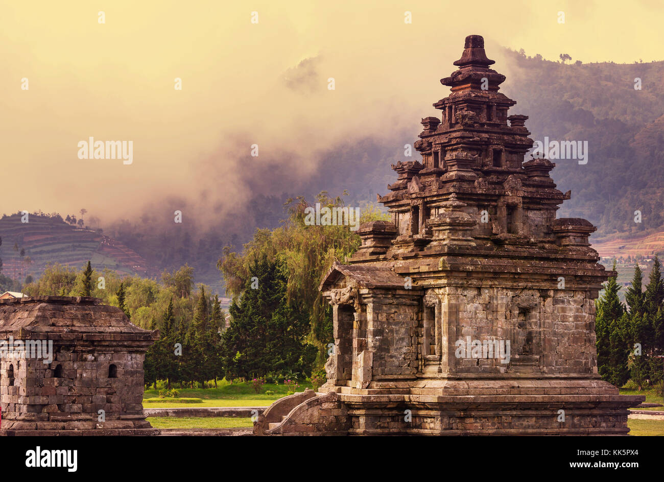 Arjuna Komplex in Plateau Dieng, Java, Indonesien Stockfoto