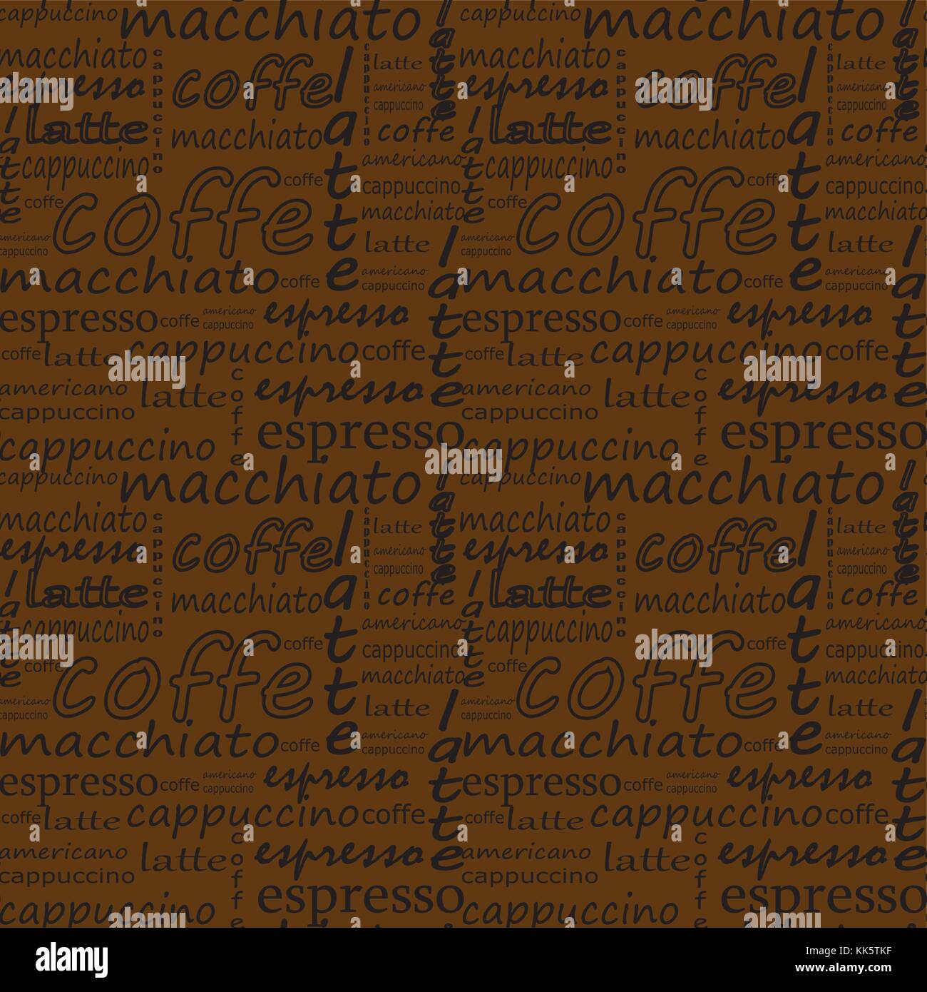 Inschriften von Kaffee auf einem braunen Hintergrund. Hand gezeichnet Vektor Stock Vektor