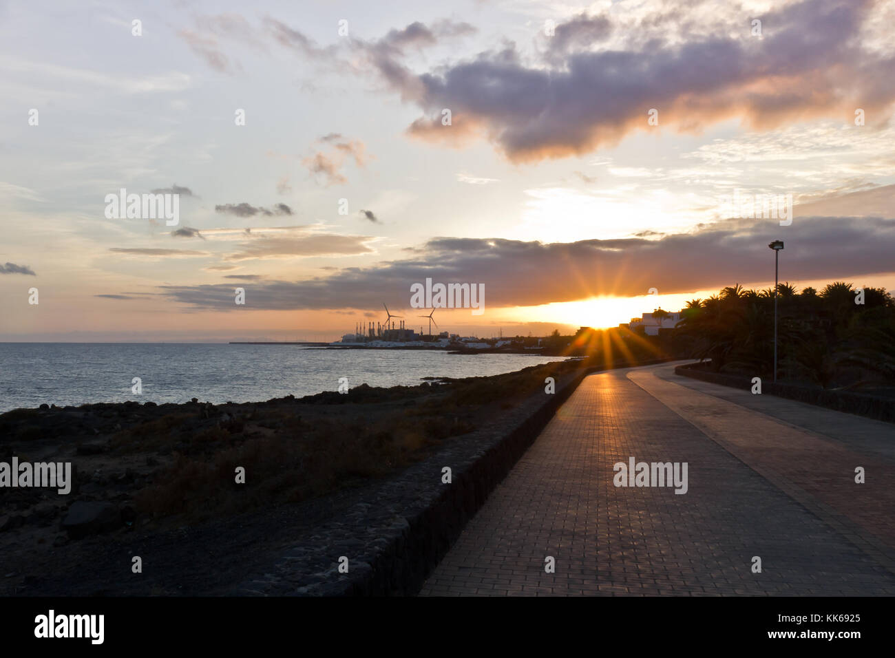 Sonnenuntergang, Playa Bastián, Lanzarote, Spanien Stockfoto
