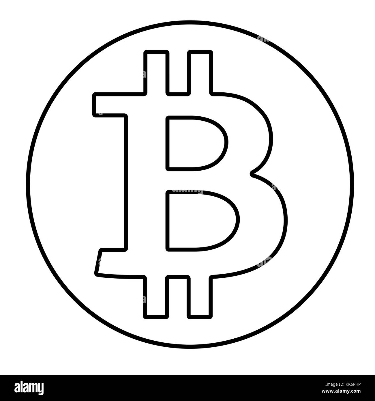 Schwarzer Umriss bitcoin Zeichen auf weißem Hintergrund. Vector Illustration, cryptocurrency Symbol, Symbol. Stockfoto
