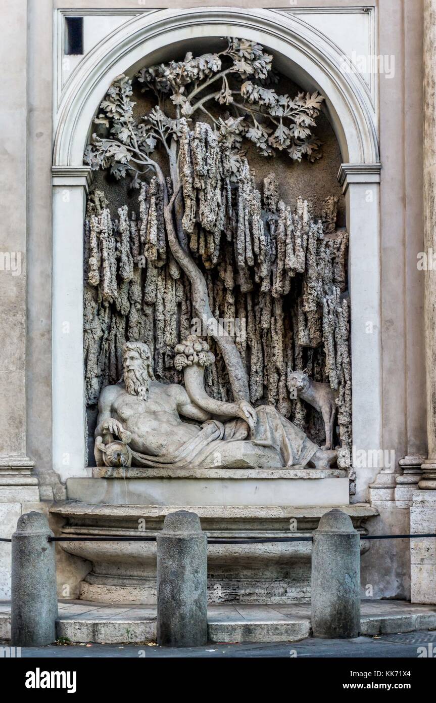 Der Brunnen "Tiber" einer von vier Brunnen auf der Via delle Quattro Fontane, Rom, Italien Stockfoto