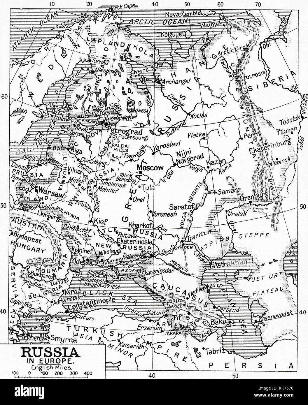 Karte von Russland im Jahr 1915. Aus der Hutchinson Geschichte der Nationen, veröffentlicht 1915. Stockfoto