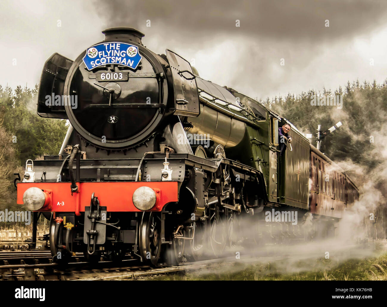 Die Ankunft der ikonischen Doncaster gebaute Dampflokomotive Levisham Station North York Moors Railway 2016 Stockfoto
