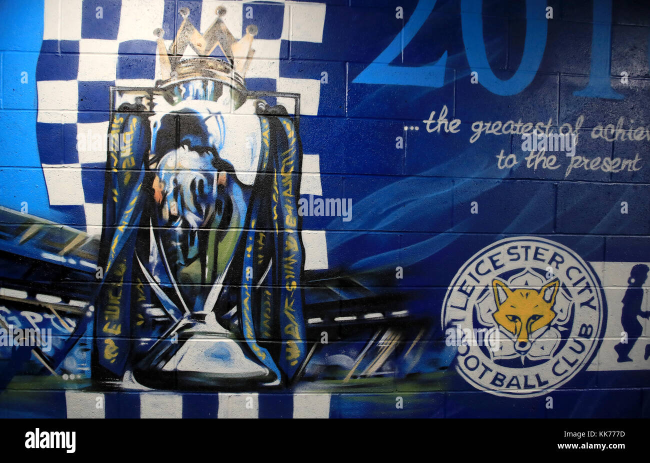 Einen allgemeinen Überblick über Graffiti der Premiere League Trophy während der Premier League Match für die King Power Stadion, Leicester. Stockfoto