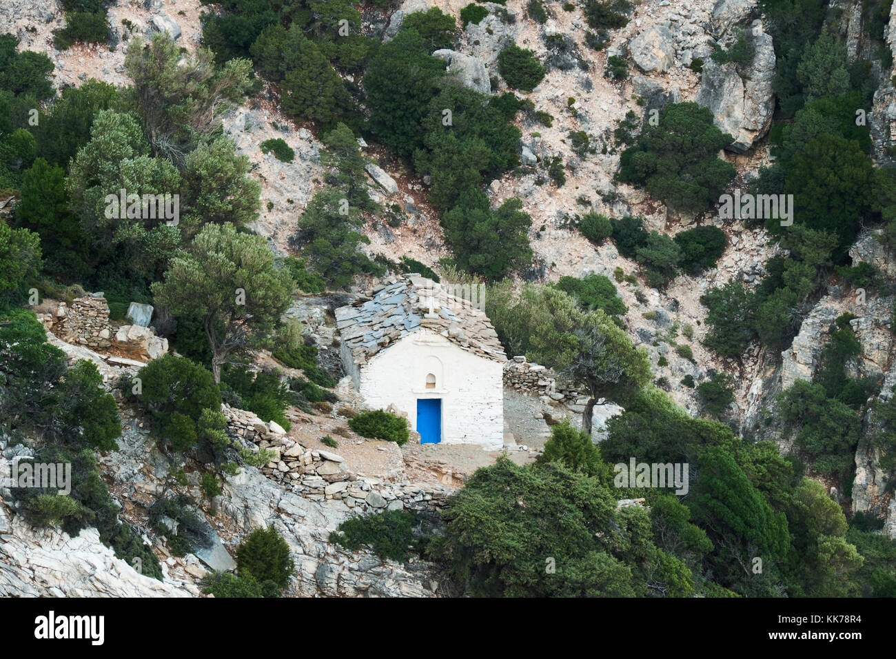 Ein Berg Kirche in Samos, Griechenland. Stockfoto