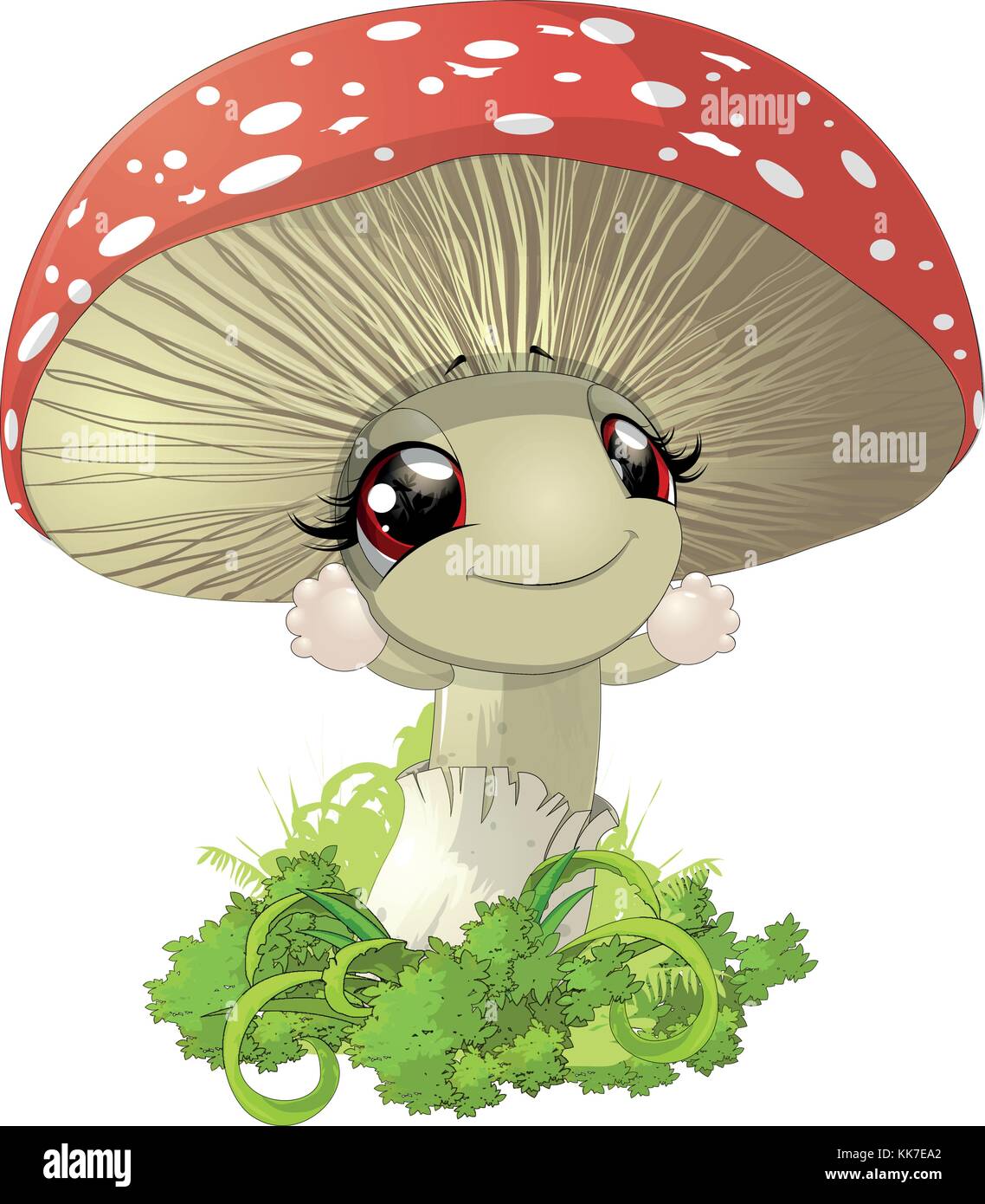 Schönen Pilz amanita mit roter Kappe und weißen Punkten Stock Vektor