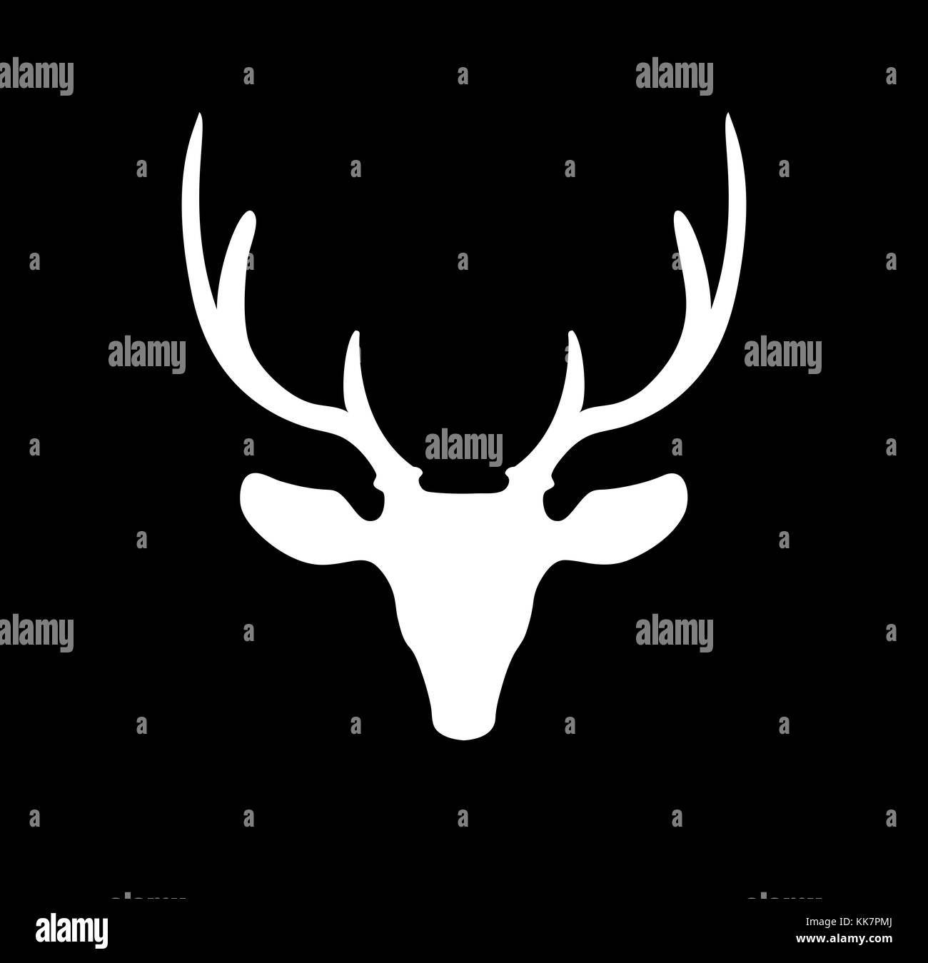 Weiße silhouette Rentier Kopf mit großen Hörnern auf schwarzen Hintergrund isoliert. Vector Illustration, Symbol, Clip Art, Zeichen, Symbol der Hirsche. Stockfoto