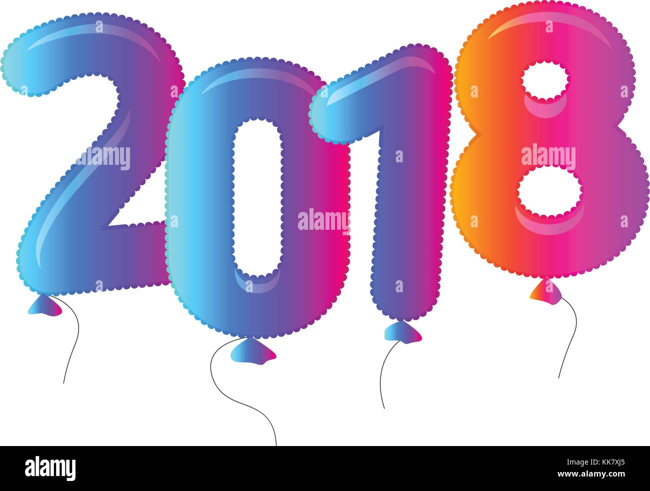 Bunte Luftballons, Frohes neues Jahr Vector Logo. Stock Vektor