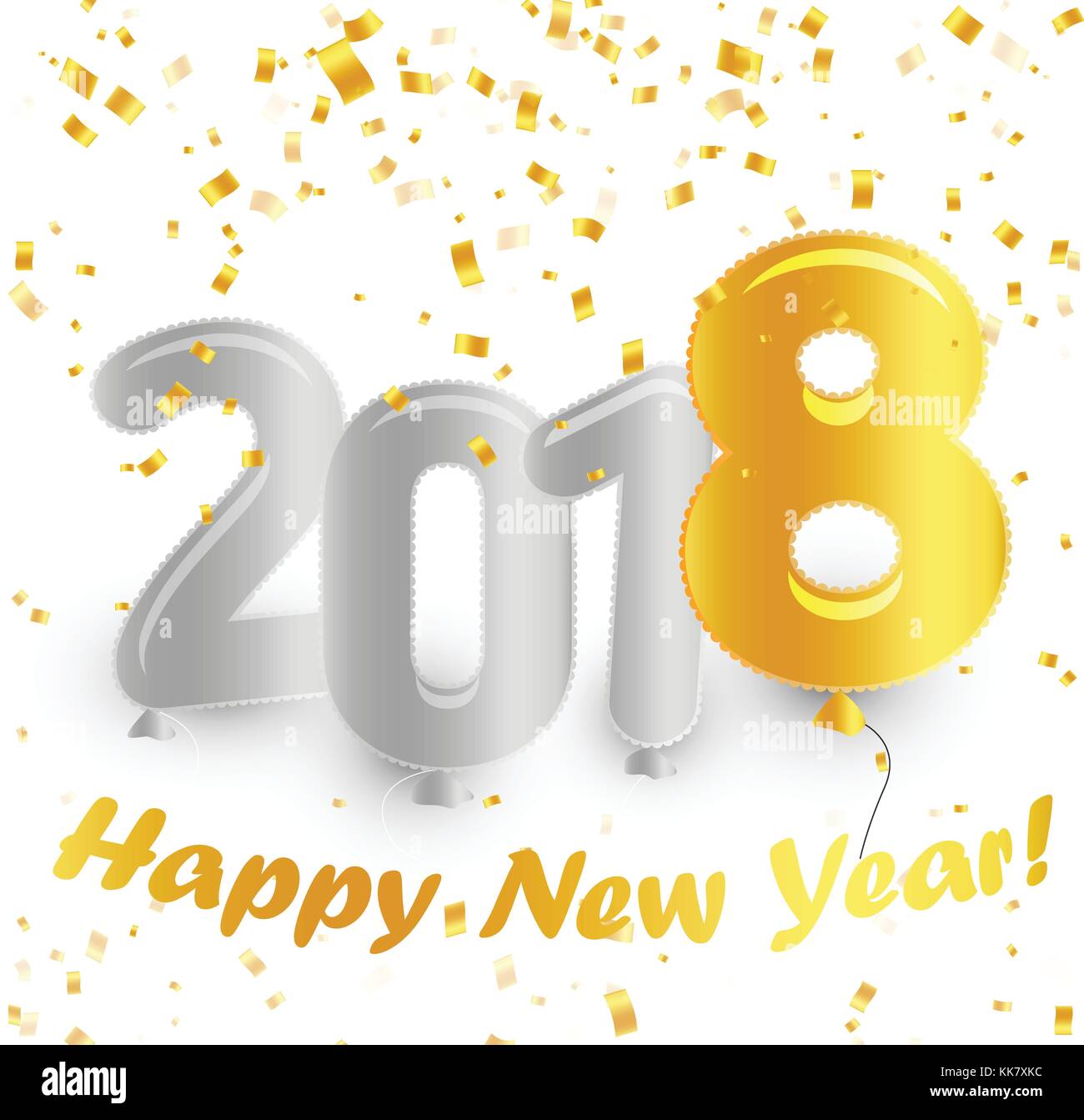 Golden gradient Symbol Luftballons Plakat. weißen Hintergrund mit Gold fallen Konfetti. Vector Illustration. Eve happy new year Karte. Stock Vektor