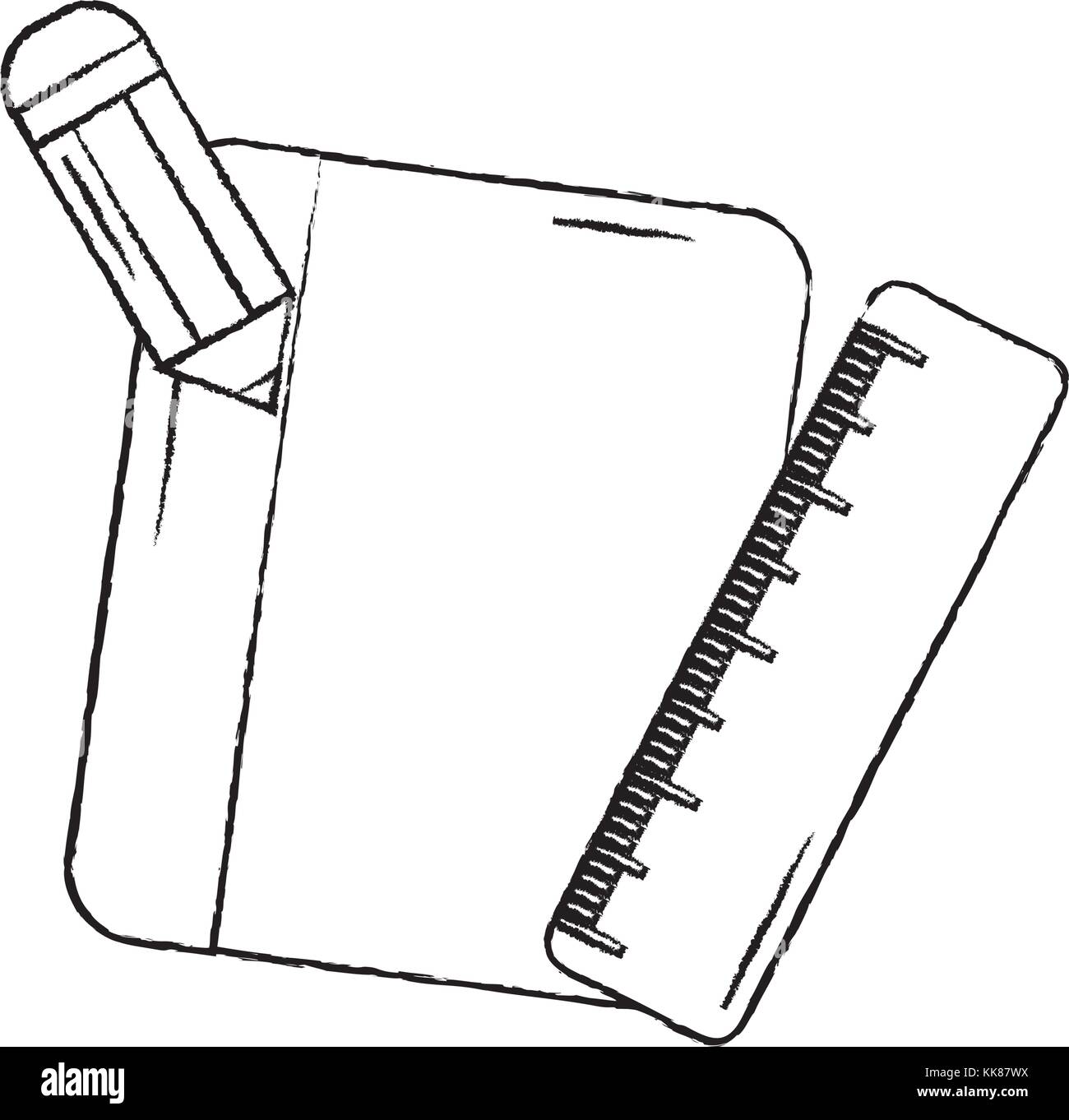 Notebook mit Bleistift Schulmaterial icon image Stock Vektor