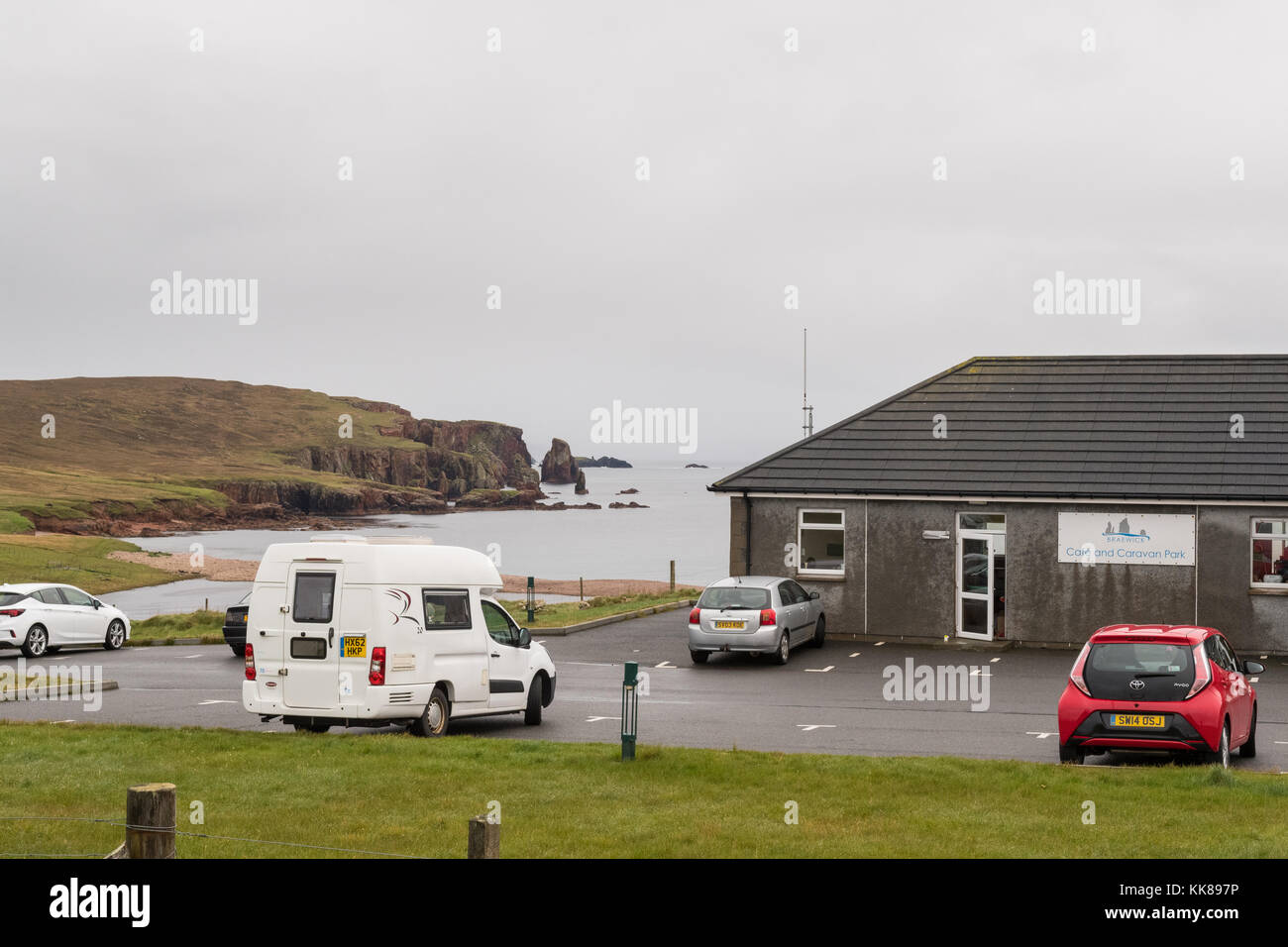Café-Campingplatz Braewick, Eshaness, Shetland-Inseln, Schottland Großbritannien Stockfoto