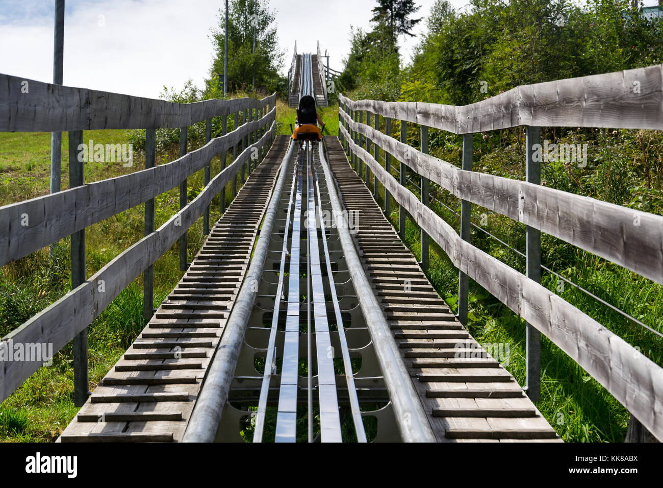 Achterbahn Bobbahn Rodelbahn im Sommer Tag, rittisberg, Alpen, Österreich Stockfoto