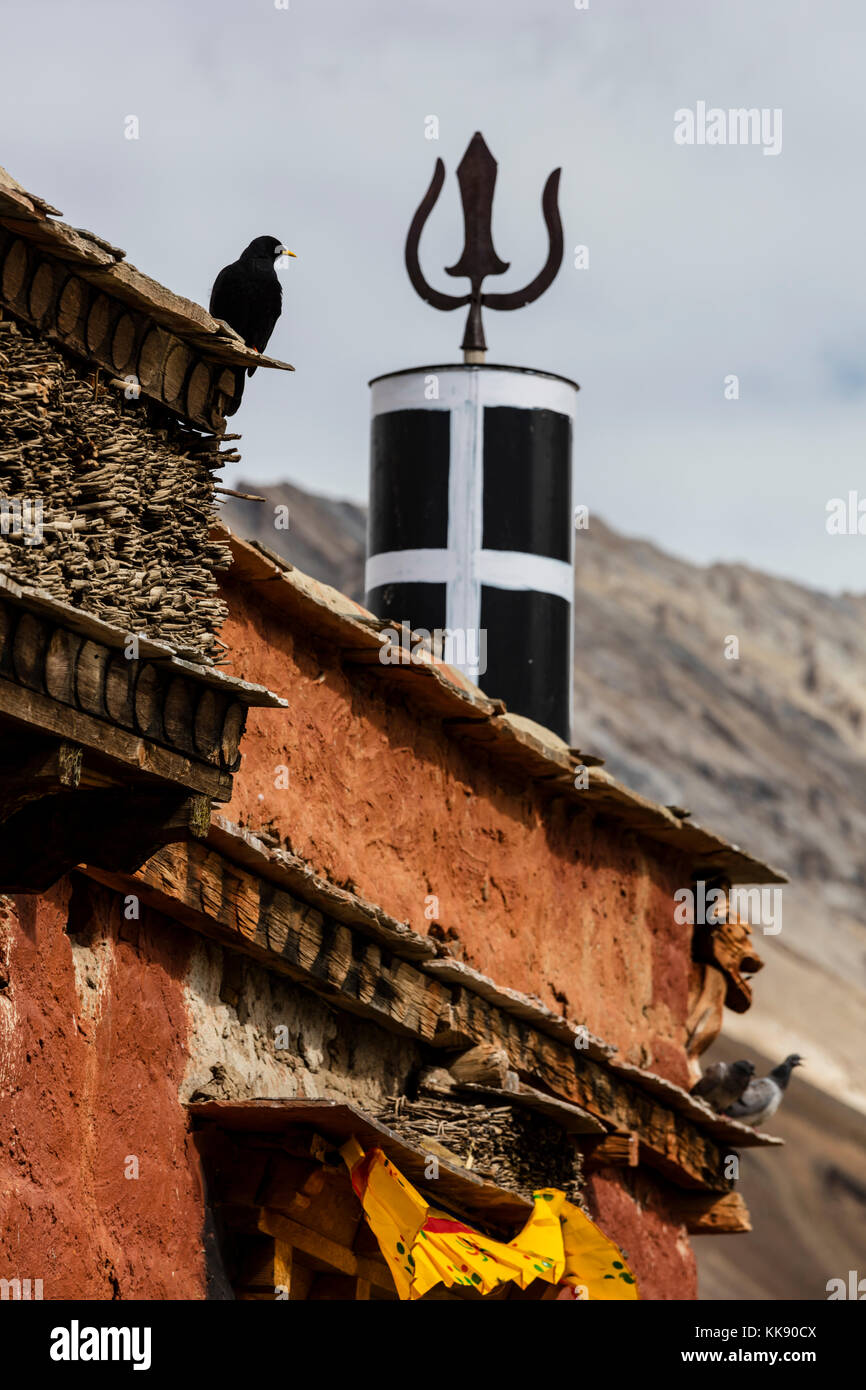 Dachterrasse des RANGDUM KLOSTERS - ZANSKAR, LADAKH, INDIEN Stockfoto