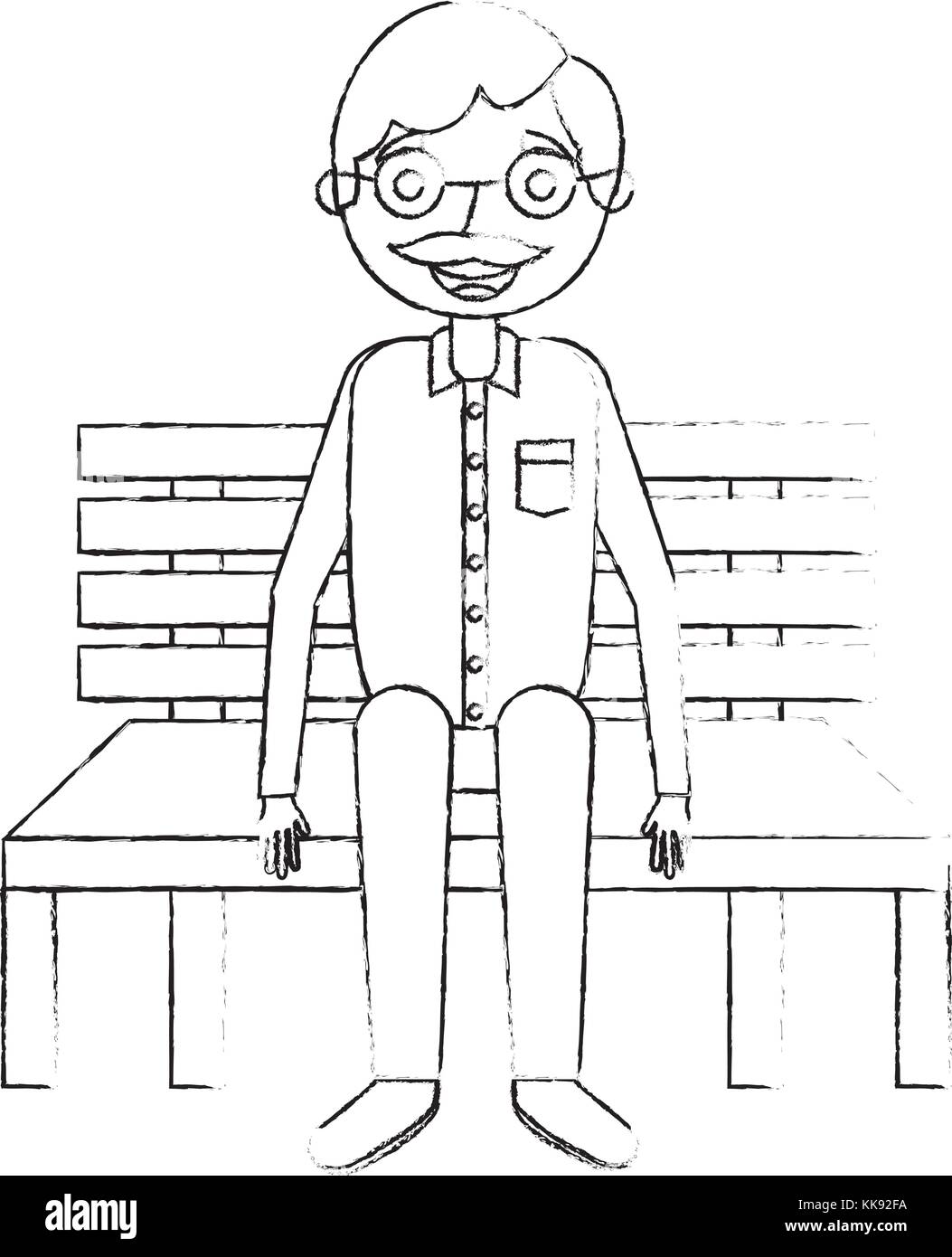 Alter Mann Opa in der Bank sitzen warten Stock Vektor