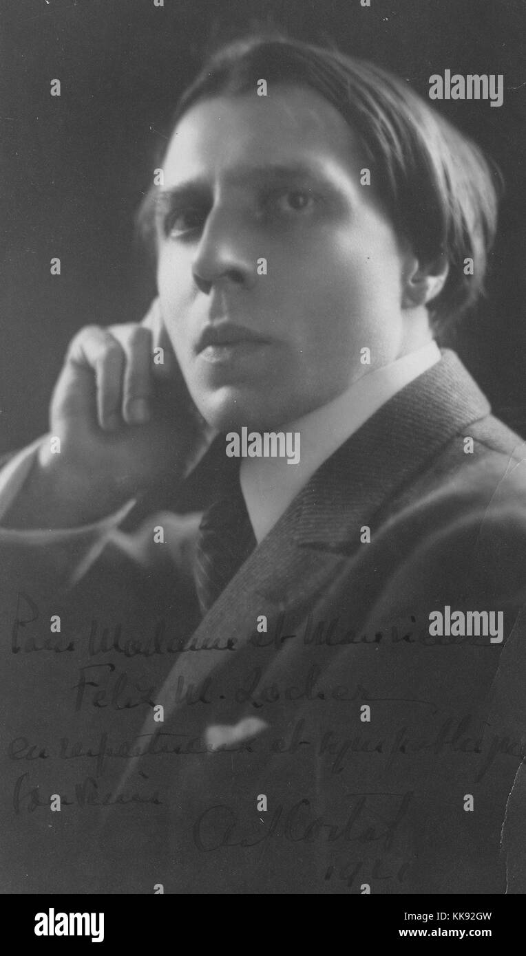 Headshot von Alfred Cortot, Schweizerisch-französische Pianist und Dirigent, einer der renommiertesten 20. Jahrhundert klassische Musiker, 1911. Von der New York Public Library. Stockfoto