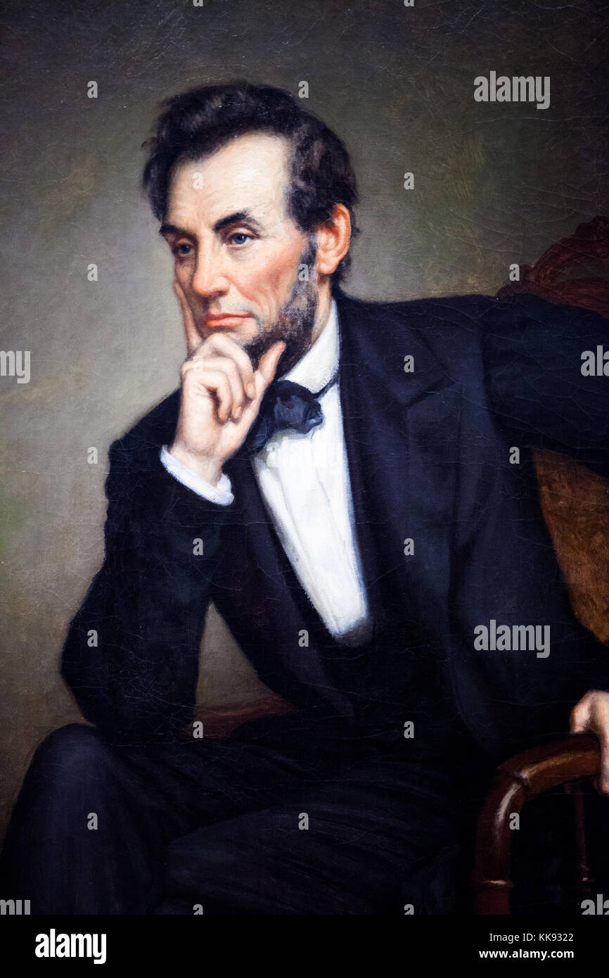 Ölgemälde von Präsident Abraham Lincoln, 16 Präsident Usa, von George S. A. Healy, 1887 Stockfoto