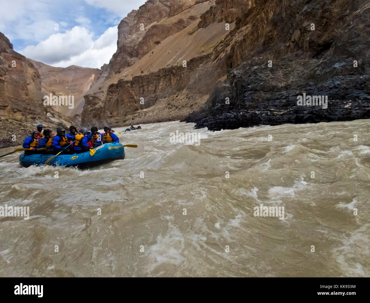 River Rafting auf dem ZANSKAR RIVER GORGE der Grand Canyon im Himalaya - Zanskar, Ladakh, Indien Stockfoto