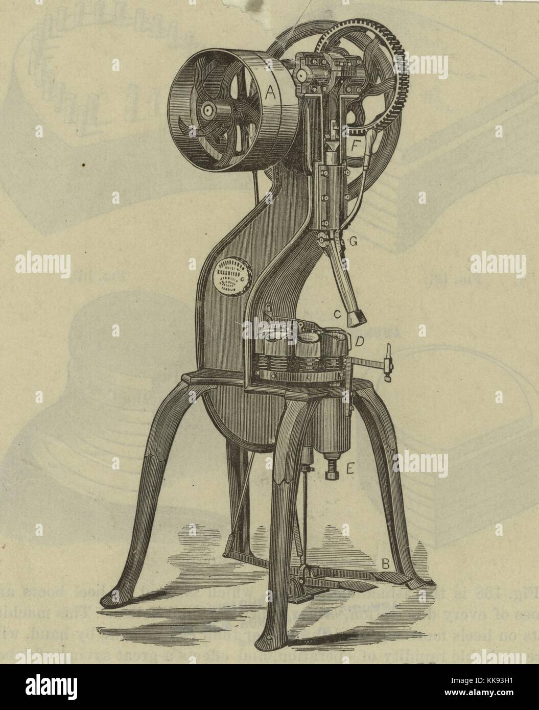 Graviert Abbildung: Ein Schuh heel Maschine anhängen, 1875. Von der New York Public Library. Stockfoto