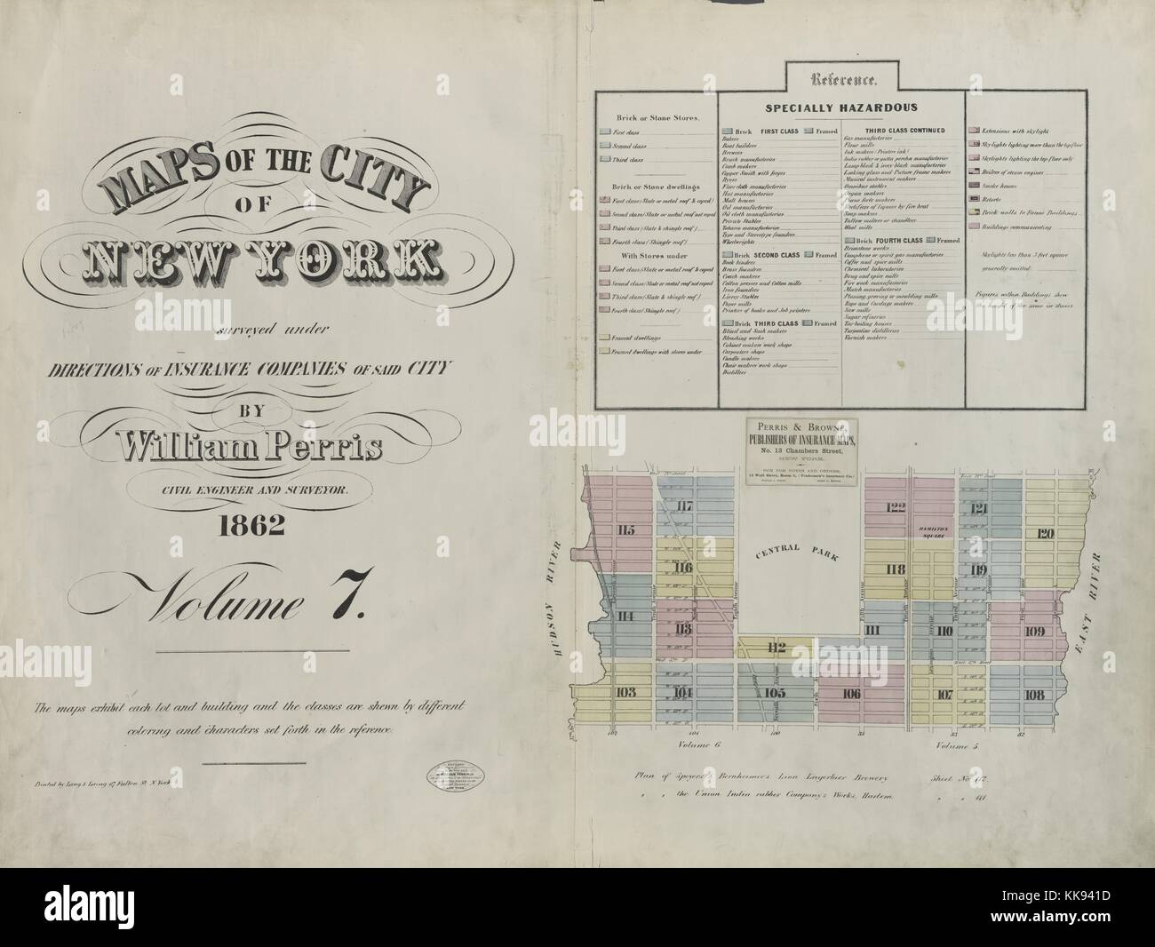 Gravur Kartenbild aus einem Atlas, mit original Bildunterschrift lesen' Band 7 Index Karte', New York City, New York, 1859. Von der New York Public Library. Stockfoto